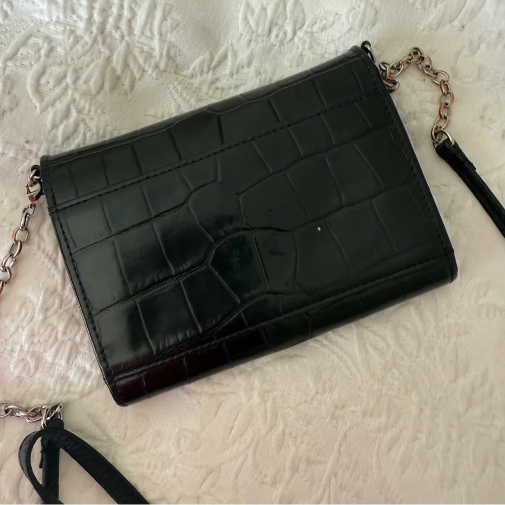 Brighton Mingle Tech Black Croc-Embossed Crossbody Wallet Bag